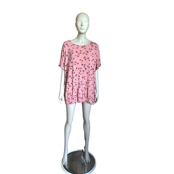 Lane Bryant Pink and Black Flower Short Sleeve Top - Picture 1 of 5